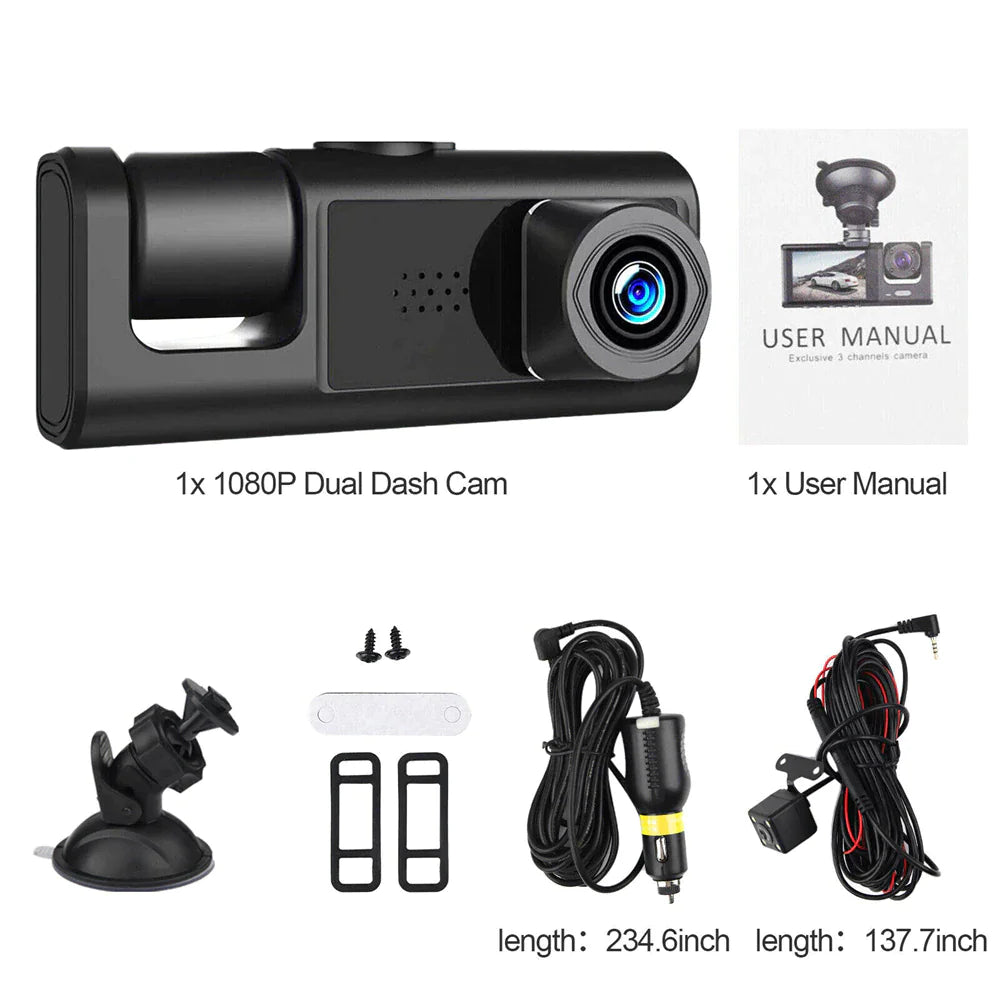 Car Dual-Lens Dash Cam:[HD 1080P][Front/Rear/Inside] Video RecordingCamera G-Sensor