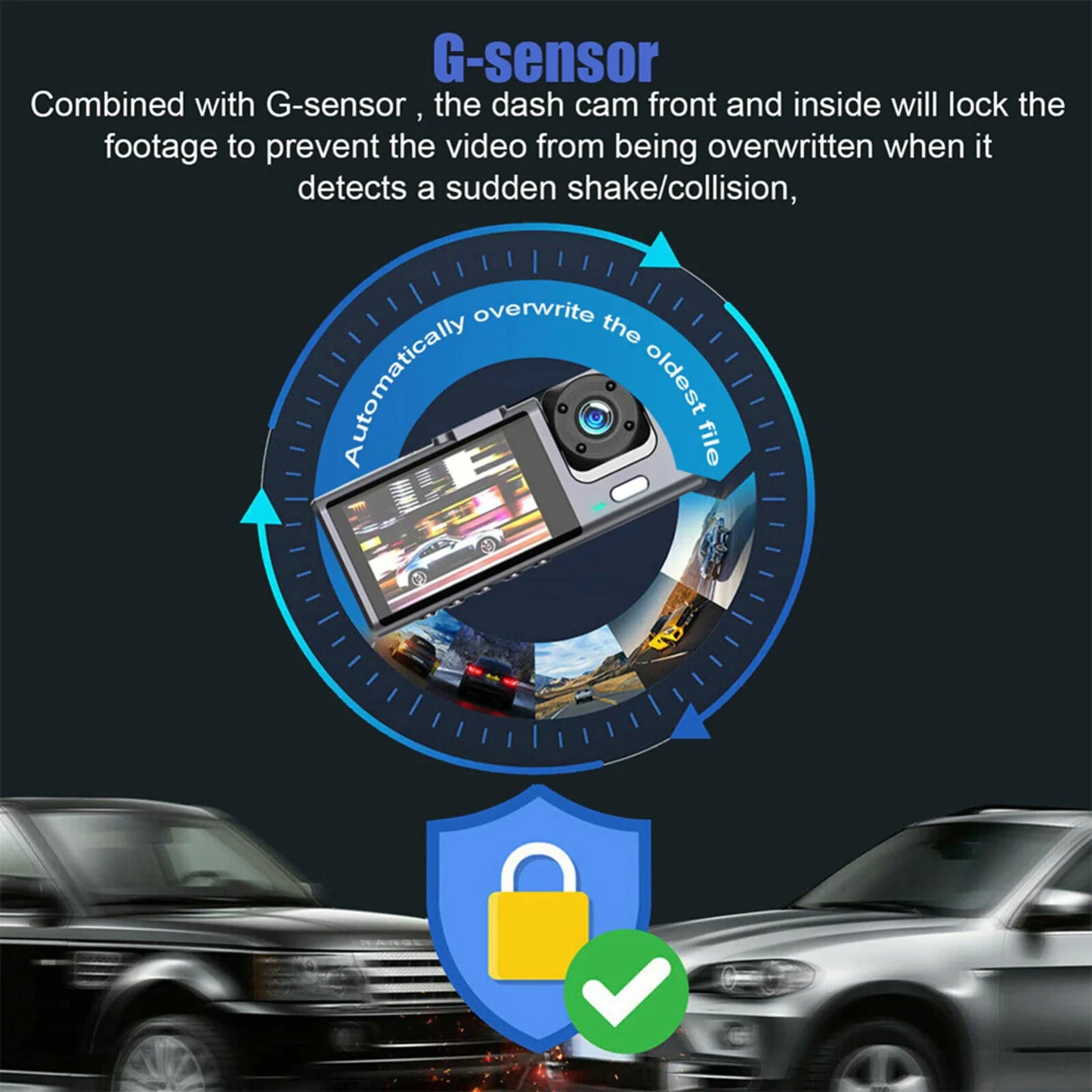 Car Dual-Lens Dash Cam:[HD 1080P][Front/Rear/Inside] Video RecordingCamera G-Sensor