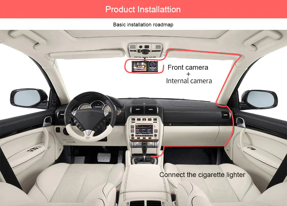Car Dual-Lens Dash Cam:[HD 1080P][Front/Rear/Inside] Video RecordingCamera G-Sensor