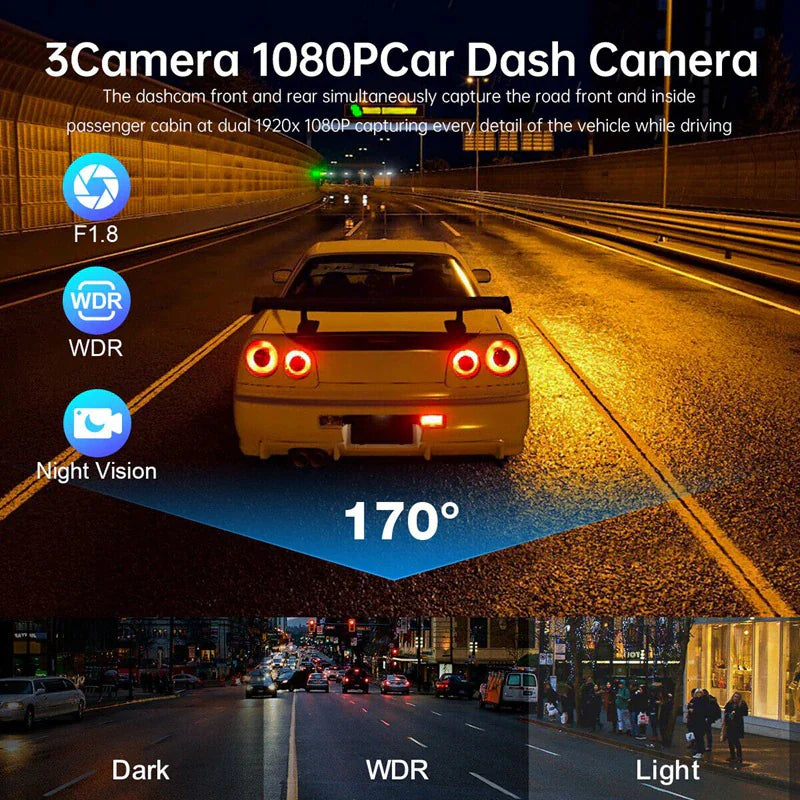 Car Dual-Lens Dash Cam:[HD 1080P][Front/Rear/Inside] Video RecordingCamera G-Sensor