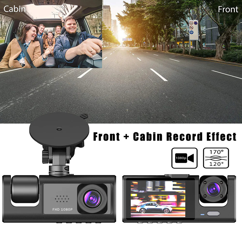 Car Dual-Lens Dash Cam:[HD 1080P][Front/Rear/Inside] Video RecordingCamera G-Sensor