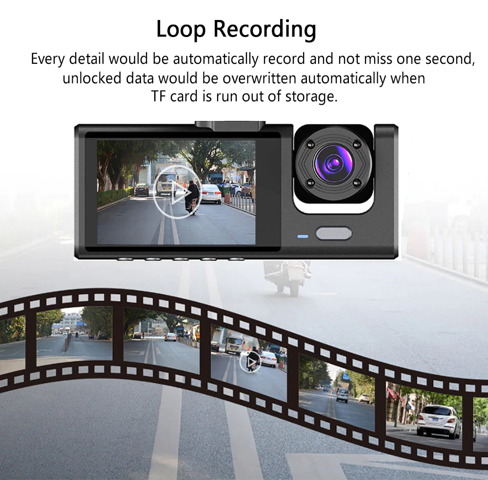 Car Dual-Lens Dash Cam:[HD 1080P][Front/Rear/Inside] Video RecordingCamera G-Sensor